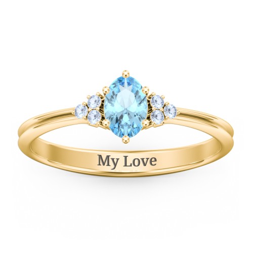 Solitaire Oval with Triple Accents Ring – 10K Yellow Gold with Blue Topaz and Fancy Blue Premium Zirconia