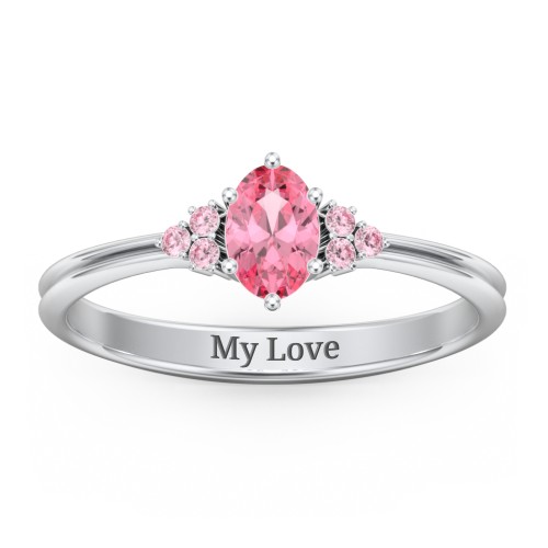 Solitaire Oval with Triple Accents Ring – Sterling Silver with Pink Tourmaline and Fancy Pink Premium Zirconia