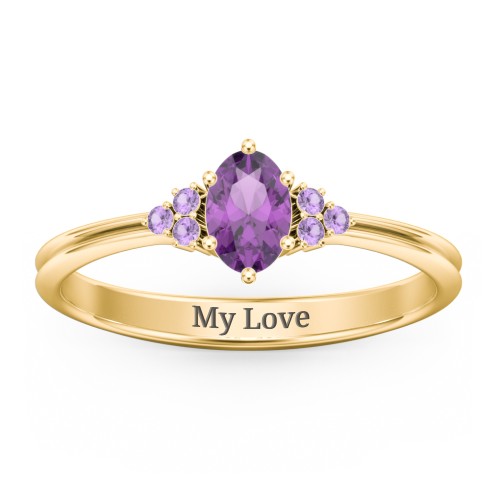 Solitaire Oval with Triple Accents Ring – 18K Gold Plated Silver with Amethyst and Amethyst Premium Zirconia