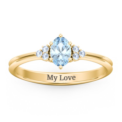 Solitaire Oval with Triple Accents Ring – 18K Gold Plated Silver with Aquamarine and Fancy Blue Premium Zirconia