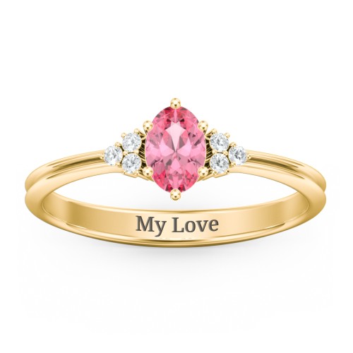 Solitaire Oval with Triple Accents Ring – 18K Gold Plated Silver with Pink Tourmaline and White Premium Zirconia