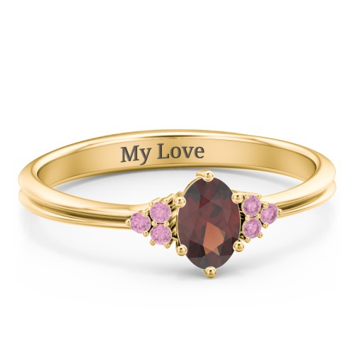 Solitaire Oval with Triple Accents Ring – 18K Gold Plated Silver with Garnet and Red Premium Zirconia