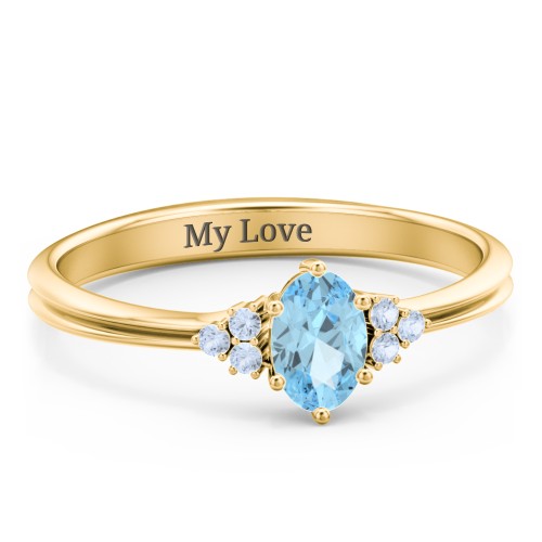 Solitaire Oval with Triple Accents Ring – 10K Yellow Gold with Blue Topaz and Fancy Blue Premium Zirconia