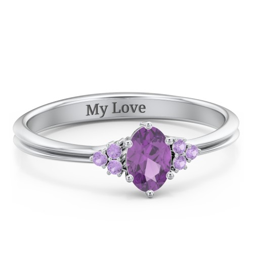 Solitaire Oval with Triple Accents Ring – Sterling Silver with Amethyst and Amethyst Premium Zirconia