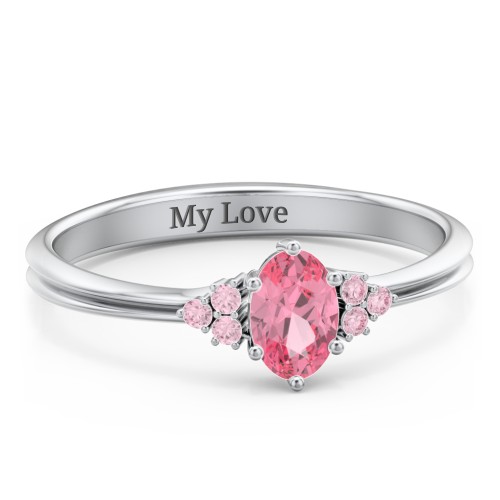 Solitaire Oval with Triple Accents Ring – Sterling Silver with Pink Tourmaline and Fancy Pink Premium Zirconia