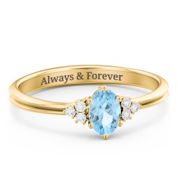 Solitaire Oval with Triple Accents Ring in 18K Gold Plated Silver with Blue Topaz