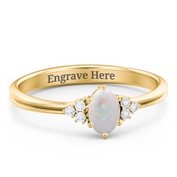 Solitaire Oval with Triple Accents Ring in 18K Gold Plated Silver with Opal and White Premium Zirconia