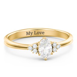 Solitaire Oval with Triple Accents Ring in 18K Gold Plated Silver with Lab Diamond, Diamond, and White Premium Zirconia