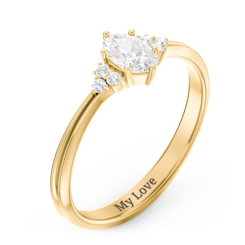 Solitaire Oval with Triple Accents Ring – 18K Gold Plated Silver with Lab Diamond and Diamond