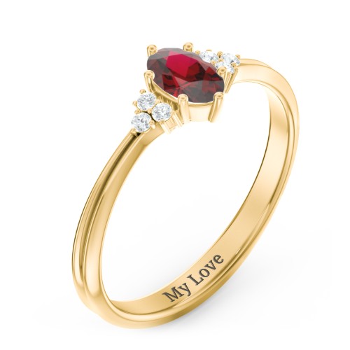 Solitaire Oval with Triple Accents Ring – 18K Gold Plated Silver with Garnet and White Premium Zirconia
