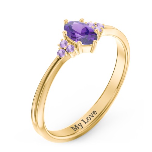 Solitaire Oval with Triple Accents Ring – 18K Gold Plated Silver with Amethyst and Amethyst Premium Zirconia