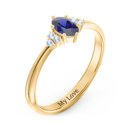 Solitaire Oval with Triple Accents Ring – 18K Gold Plated Silver with Blue Sapphire and Fancy Blue Premium Zirconia