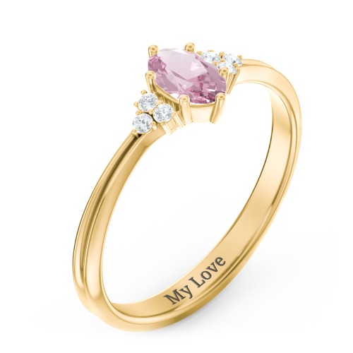 Solitaire Oval with Triple Accents Ring – 18K Gold Plated Silver with Pink Tourmaline and White Premium Zirconia