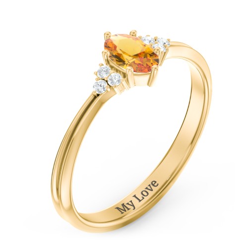 Solitaire Oval with Triple Accents Ring – 18K Gold Plated Silver with Citrine and White Premium Zirconia