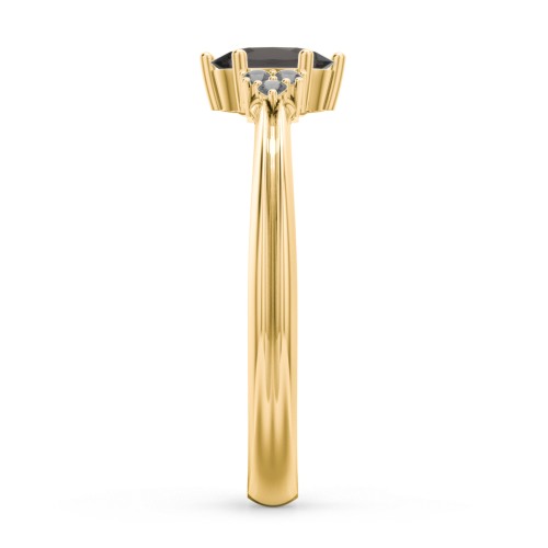 Solitaire Oval with Triple Accents Ring – 18K Gold Plated Silver with Smokey Quartz and Black Premium Zirconia
