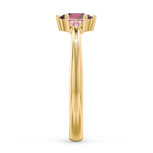 Solitaire Oval with Triple Accents Ring – 18K Gold Plated Silver with Ruby and Red Premium Zirconia