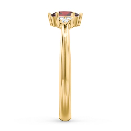 Solitaire Oval with Triple Accents Ring – 18K Gold Plated Silver with Garnet and White Premium Zirconia