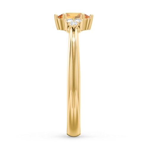 Solitaire Oval with Triple Accents Ring – 18K Gold Plated Silver with Citrine and White Premium Zirconia