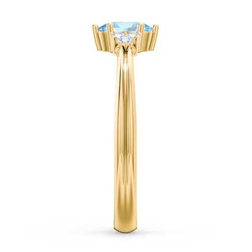 Solitaire Oval with Triple Accents Ring – 18K Gold Plated Silver with Blue Topaz and Fancy Blue Premium Zirconia