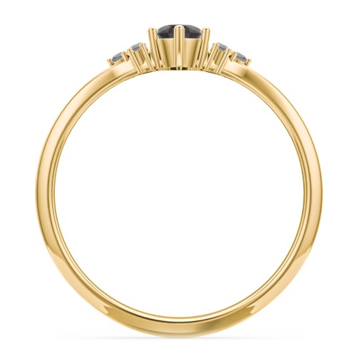 Solitaire Oval with Triple Accents Ring – 18K Gold Plated Silver with Smokey Quartz and Black Premium Zirconia