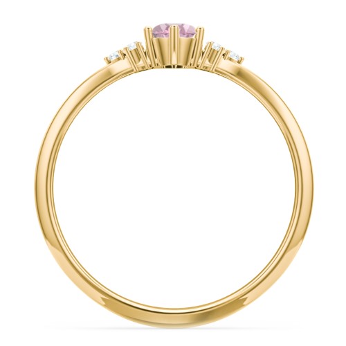 Solitaire Oval with Triple Accents Ring – 18K Gold Plated Silver with Pink Tourmaline and White Premium Zirconia
