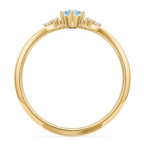 Solitaire Oval with Triple Accents Ring – 18K Gold Plated Silver with Blue Topaz and Fancy Blue Premium Zirconia