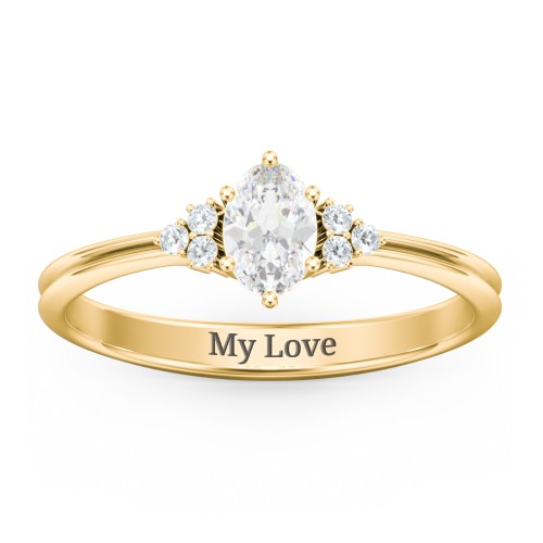 Solitaire Oval with Triple Accents Ring – 18K Gold Plated Silver with Lab Diamond and Diamond