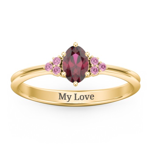 Solitaire Oval with Triple Accents Ring – 18K Gold Plated Silver with Ruby and Red Premium Zirconia
