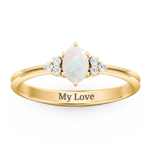 Solitaire Oval with Triple Accents Ring – 18K Gold Plated Silver with Opal and White Premium Zirconia