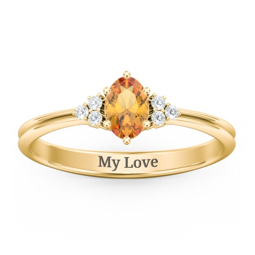 Solitaire Oval with Triple Accents Ring – 18K Gold Plated Silver with Citrine and White Premium Zirconia