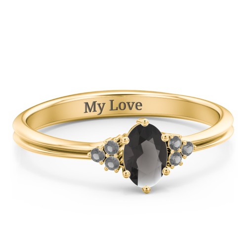 Solitaire Oval with Triple Accents Ring – 18K Gold Plated Silver with Smokey Quartz and Black Premium Zirconia