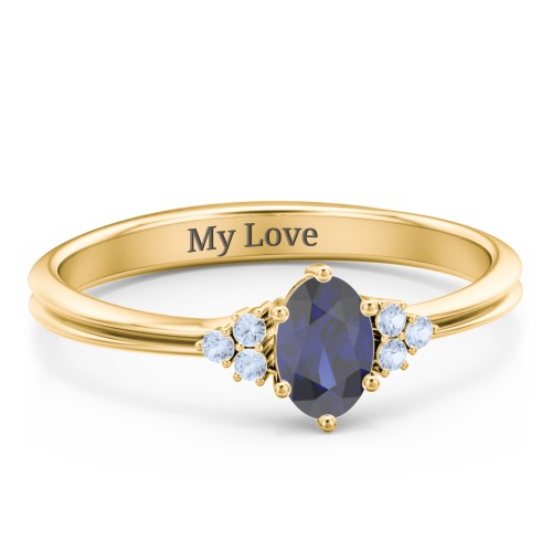 Solitaire Oval with Triple Accents Ring – 18K Gold Plated Silver with Blue Sapphire and Fancy Blue Premium Zirconia
