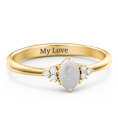 Solitaire Oval with Triple Accents Ring – 18K Gold Plated Silver with Opal and White Premium Zirconia