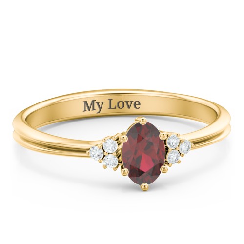 Solitaire Oval with Triple Accents Ring – 18K Gold Plated Silver with Garnet and White Premium Zirconia