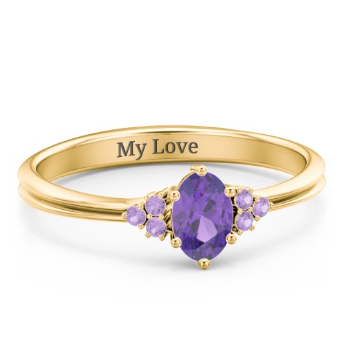 Solitaire Oval with Triple Accents Ring – 18K Gold Plated Silver with Amethyst and Amethyst Premium Zirconia