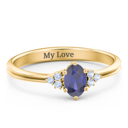Solitaire Oval with Triple Accents Ring – 18K Gold Plated Silver with Blue Sapphire and Fancy Blue Premium Zirconia