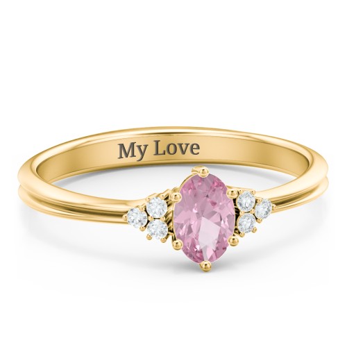 Solitaire Oval with Triple Accents Ring – 18K Gold Plated Silver with Pink Tourmaline and White Premium Zirconia