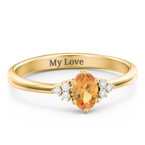 Solitaire Oval with Triple Accents Ring – 18K Gold Plated Silver with Citrine and White Premium Zirconia