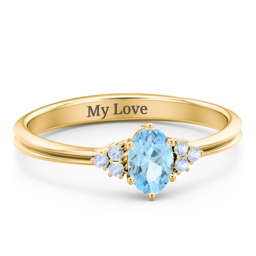 Solitaire Oval with Triple Accents Ring – 18K Gold Plated Silver with Blue Topaz and Fancy Blue Premium Zirconia