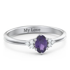 Solitaire Oval with Triple Accents Ring – 10K Rose Gold with Amethyst and White Premium Zirconia