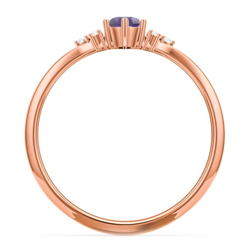 Solitaire Oval with Triple Accents Ring – 10K Rose Gold with Amethyst and White Premium Zirconia