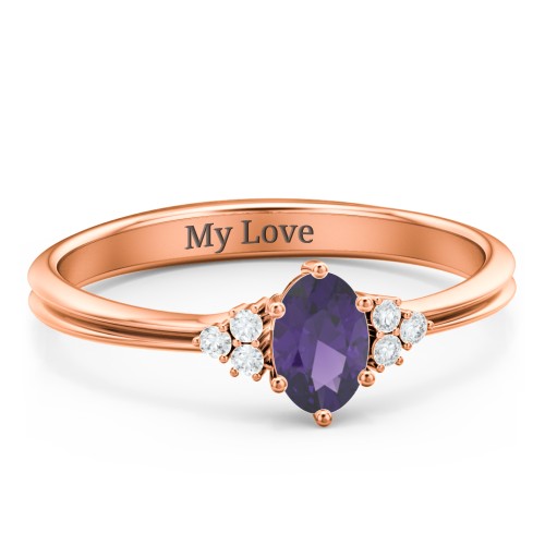 Solitaire Oval with Triple Accents Ring – 10K Rose Gold with Amethyst and White Premium Zirconia