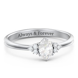 Solitaire Oval with Triple Accents Ring in 925 Sterling Silver with White Sapphire, White Premium Zirconia, and Cubic Zirconia
