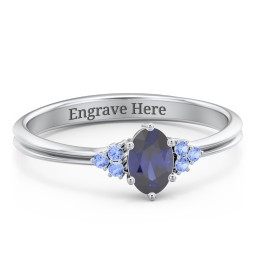 Solitaire Oval with Triple Accents Ring in 925 Sterling Silver with Blue Sapphire, Fancy Blue Premium Zirconia, and Diamond