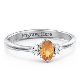 Solitaire Oval with Triple Accents Ring in 925 Sterling Silver with Citrine and Diamond