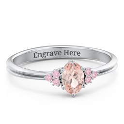 Solitaire Oval with Triple Accents Ring in 925 Sterling Silver with Morganite, Fancy Pink Premium Zirconia, and Cubic Zirconia