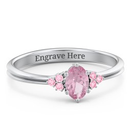 Solitaire Oval with Triple Accents Ring in 925 Sterling Silver with Pink Tourmaline, Fancy Pink Premium Zirconia, and Diamond
