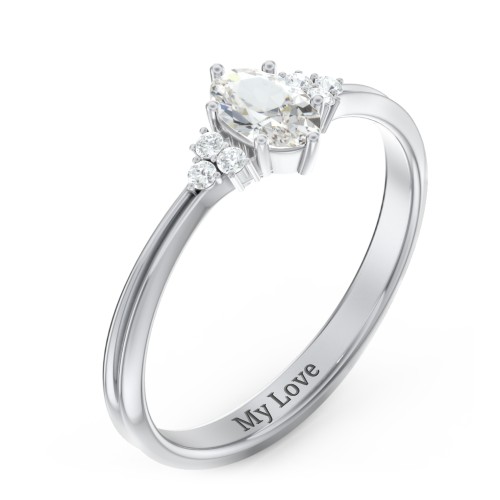 Solitaire Oval with Triple Accents Ring – Sterling Silver with Cubic Zirconia and White Premium Zirconia