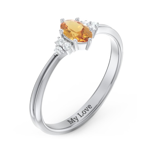 Solitaire Oval with Triple Accents Ring – Sterling Silver with Citrine and White Premium Zirconia