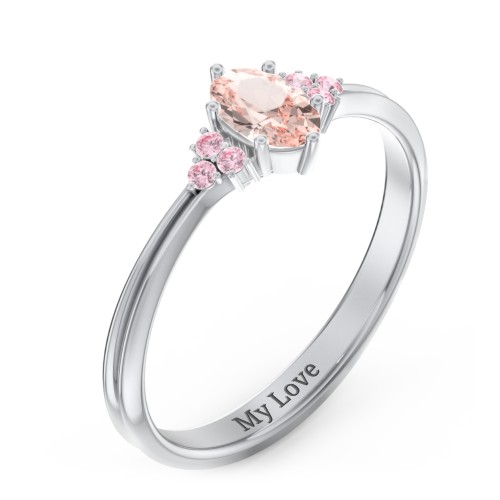 Solitaire Oval with Triple Accents Ring – Sterling Silver with Morganite and Fancy Pink Premium Zirconia